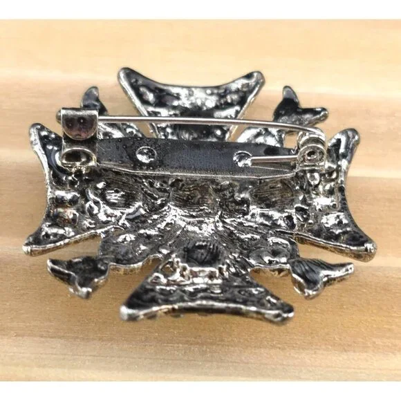 Vintage Green Rhinestone Cross Brooch Pin Statement - Picture 6 of 9